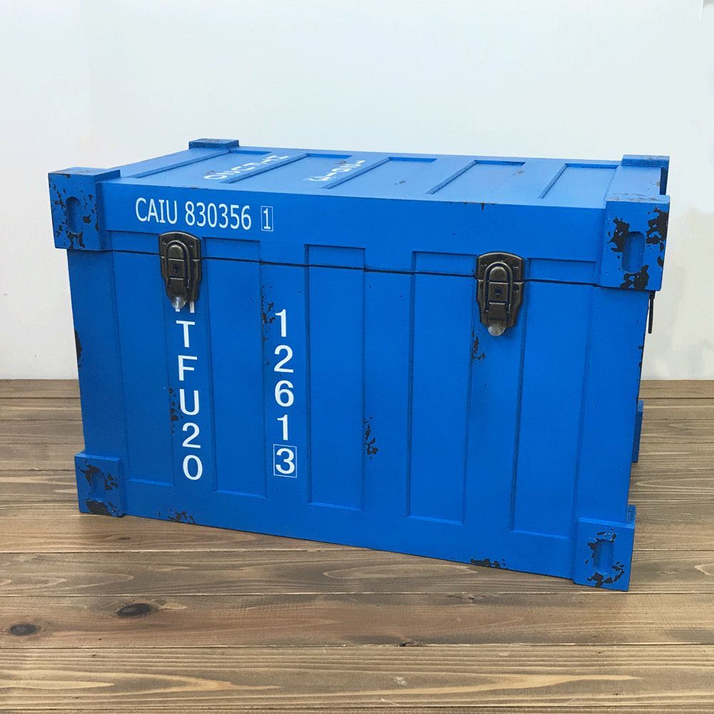 コンテナ型トランクケースM ブルー（アンティーク調収納家具）