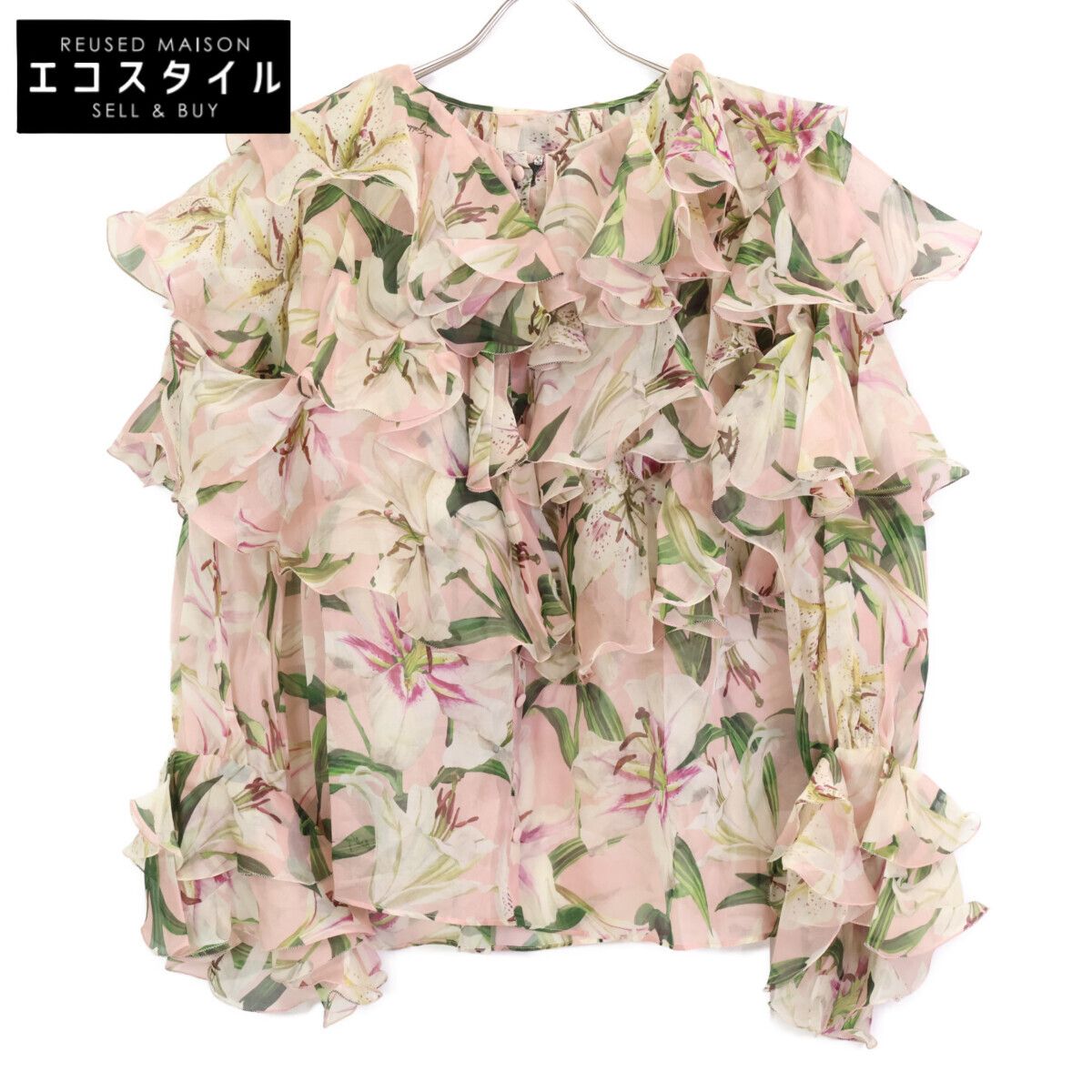 DOLCE-GABBANA ドルチェアンドガッバーナ F5K32T HS148 ﾌﾗﾜｰﾌﾟﾘﾝﾄﾃｨｱｰﾄﾞﾌﾘﾙｼﾌｫﾝﾌﾞﾗｳｽ 48