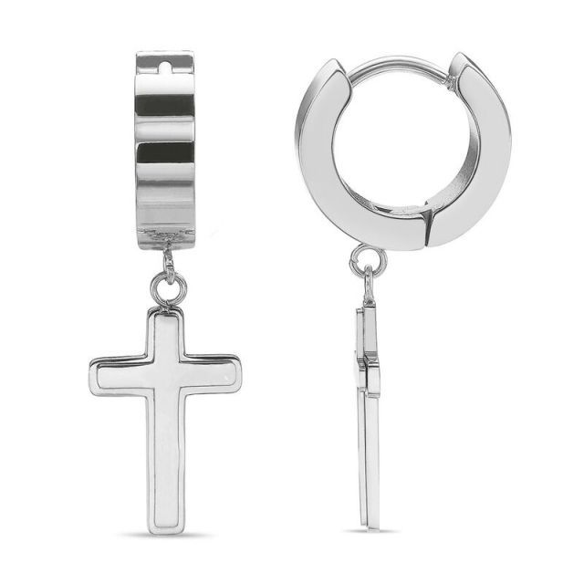 リンクス メンズ ピアス イヤリング Men s LYNX Ion Over Stainless Steel Cross Hoop Earrings Stainless