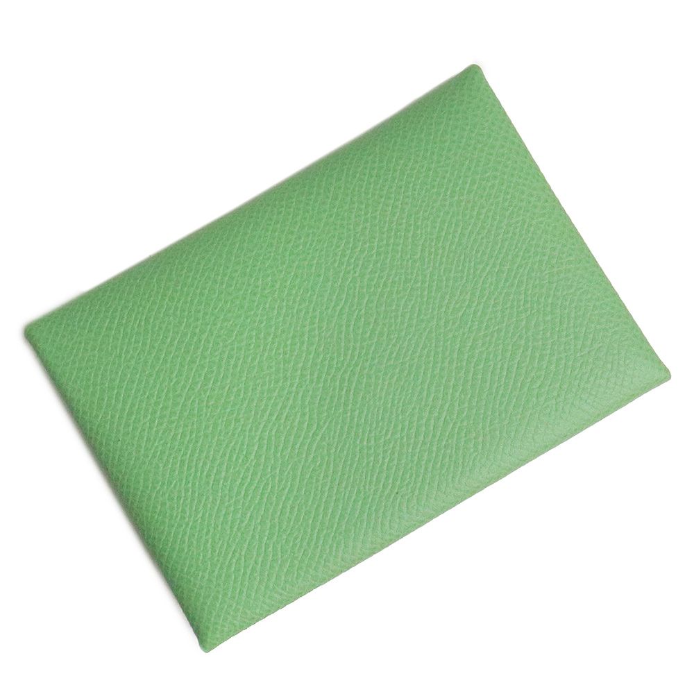 エルメス カルヴィ デュオ コンパクト カードケース パスケース コインケース 名刺入れ 定期入れ 小銭入れ 財布 ヴォーエプソン レザー ヴェールクリケット ライトグリーン シルバー金具 B刻印 HERMES