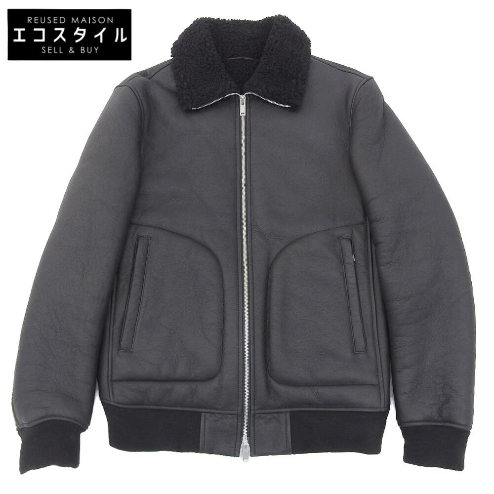 Theory セオリー 美品 Theory セオリー ラムレザー ジップアップ ボア ムートン ジャケット メンズ ブラック 黒 S 18AW S