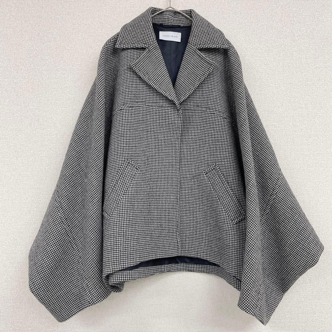 christian wijnants クリスチャンワイナンツ ショートコート ポンチョ チェック オーバーサイズ 36 ウール リトアニア製
