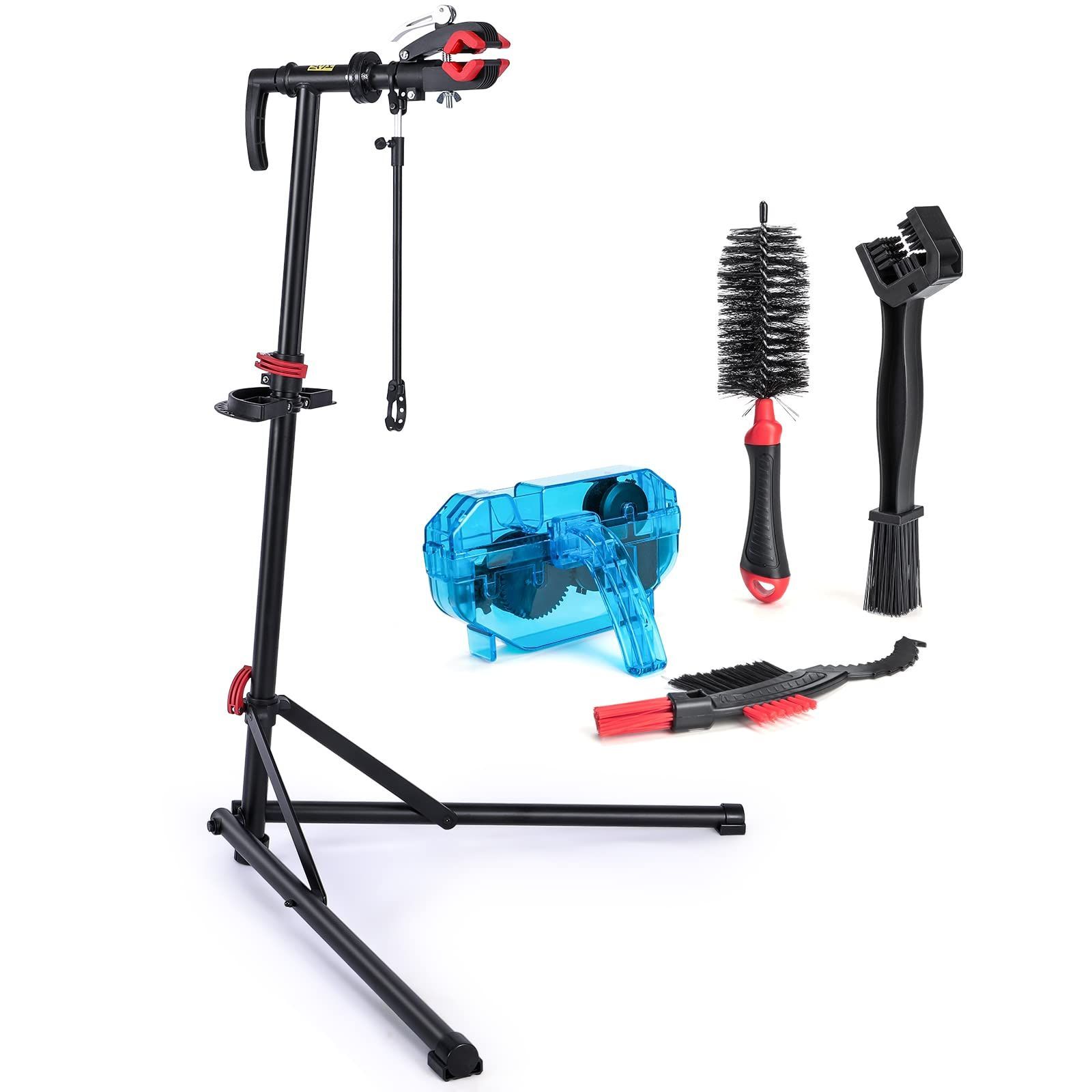 人気商品 CXWXC 自転車 メンテナンススタンド ワークスタンド ロードバイク スチール製 高さ|角度調節可 折りたたみ式 ディスプレイスタンド 工具トレー|ハンドル支えバー付 ブラック CX-C10