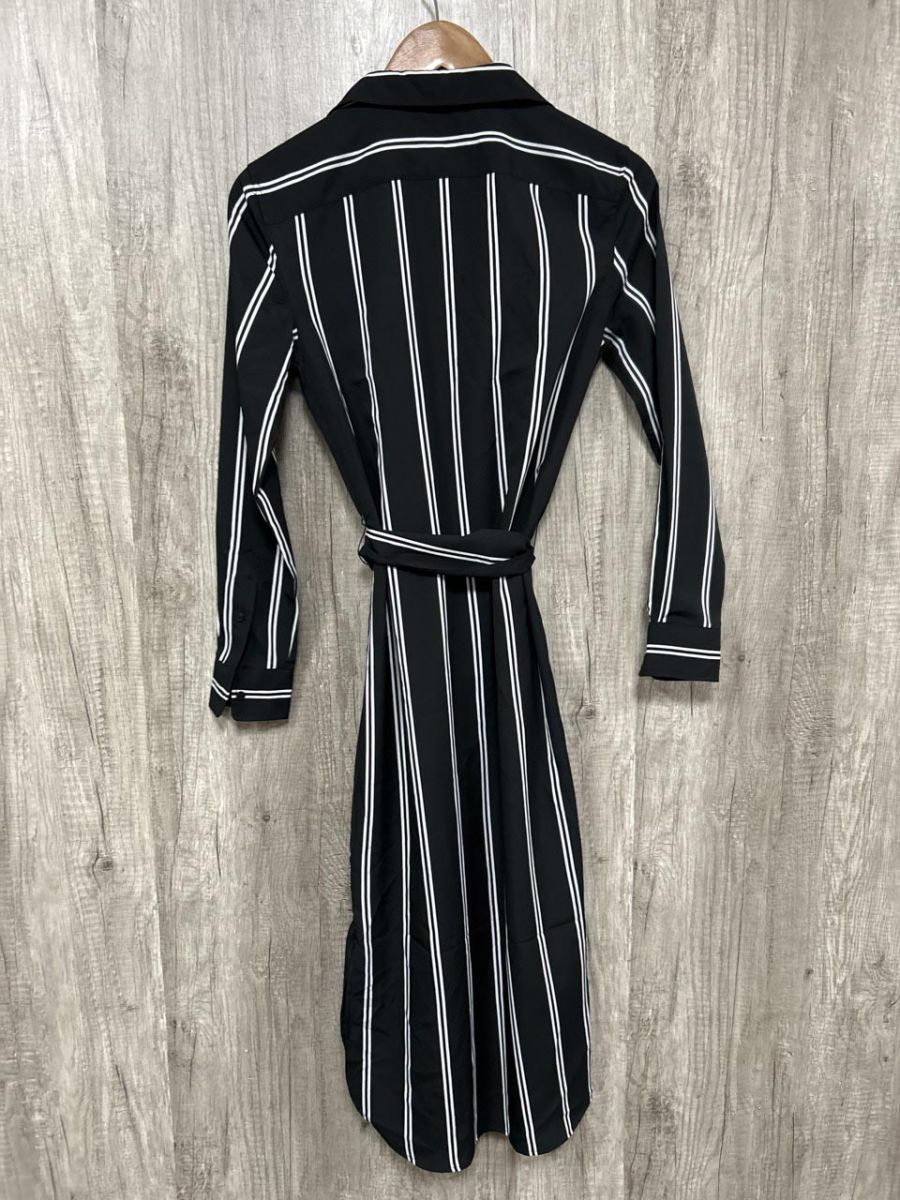 LAUREN タグ付き ローレンラルフローレン ストライプ柄 Aライン ワンピース size00|白ｘ黒 ◎レディース NICORILABO_COM