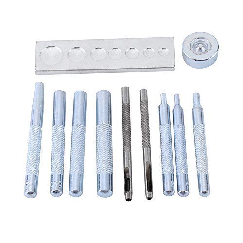 レザークラフト用打ち具 ホック打ち具 万能打ち台 リベットパンチ ホールパンチ 2.5mm+3mm 穴あけ ポンチ 打ち具 革工具 手工芸品用 831/655/633/201スナップファスナー 11個セット