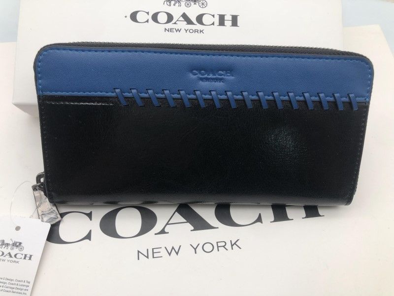 コーチ COACH 長財布 財布 ブラック ×ブルー スポーツ カーフ レザー 新品L75209 y157