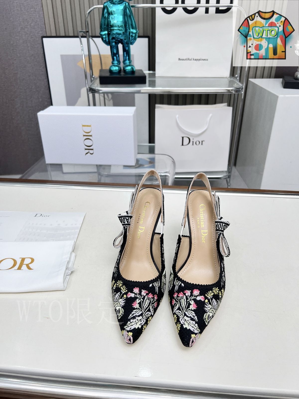 Dior 刺繍ハイヒール アルファベットロゴリボンサンダル07-BN95