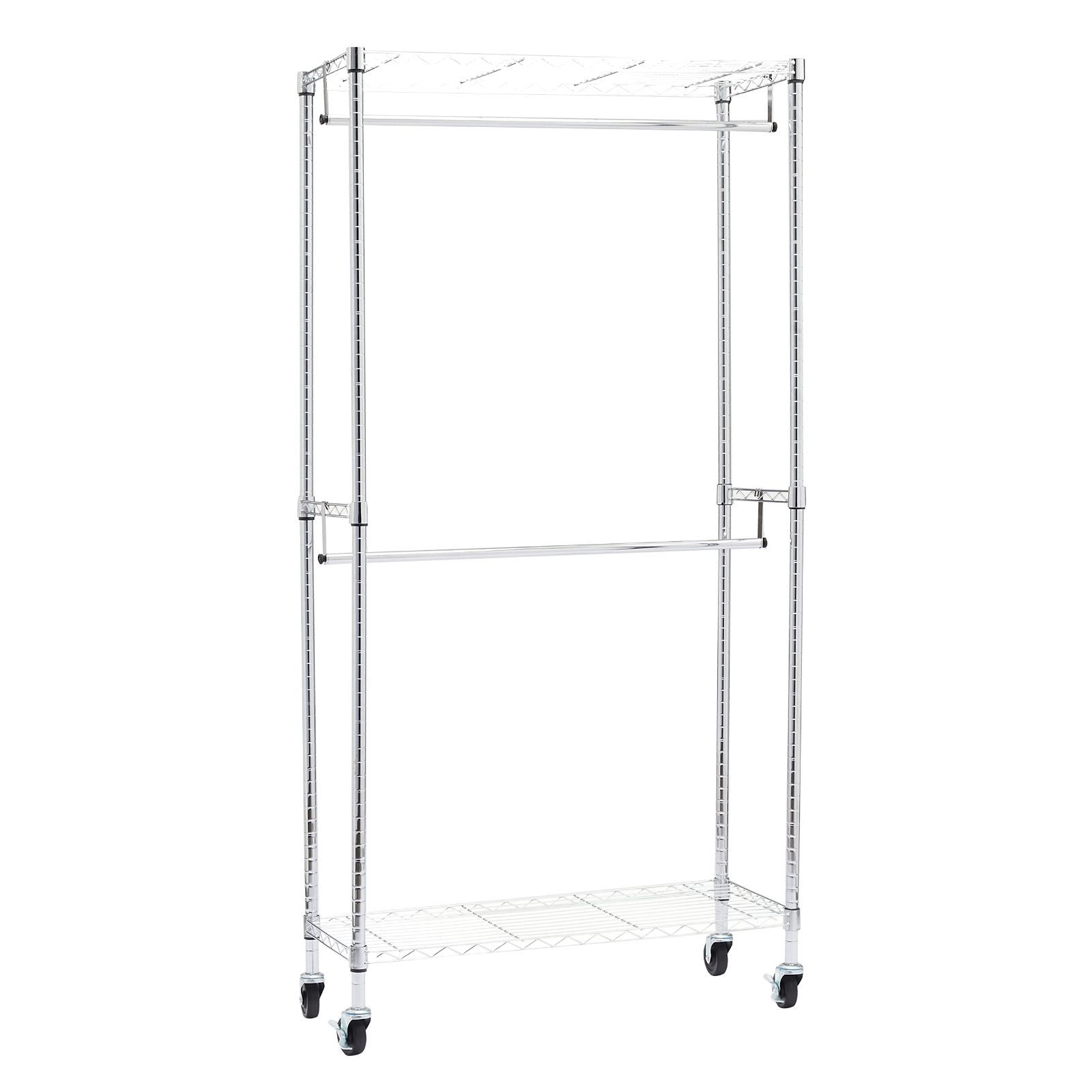 【在庫セール】35.6x182.9cm x 91.4 キャスター付き クロム 衣類用ダブルハンガーラック ベーシック