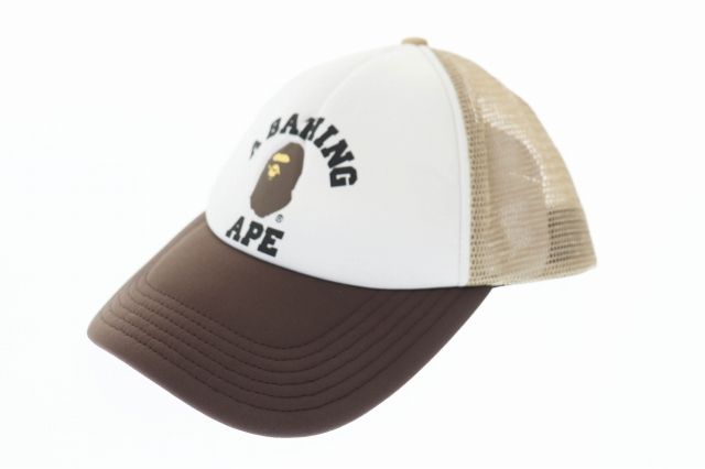 アベイシングエイプ A BATHING APE COLLEGE MESH CAP ラバープリント カレッジ メッシュ キャップ 帽子 F 茶 ブラウン ブランド古着ベクトル 中古 AA 241212 