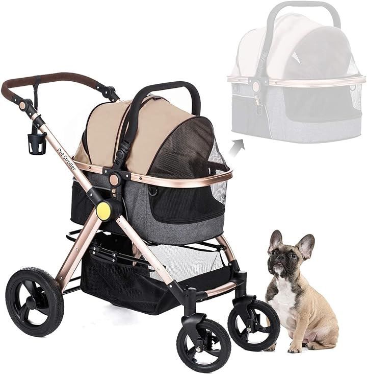 Totoro ball ペットカート 分離型 小型犬 犬用カート 多頭用 ペットバギー 取り外し ＆折りたたみ式＆対面式 多機能 360°回転 前後輪ブレーキ付き 脱走防止 中型犬 耐荷重25Kg ベージュ