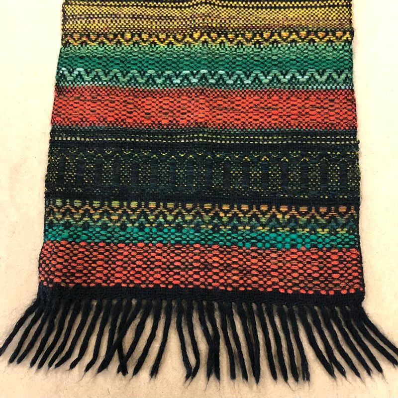 北海道手織つむぎ 優佳良織工芸館 ユーカラ織 ショール 黄 緑 赤 黒