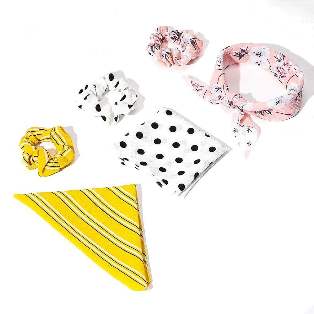 シフォンドットストライプフローラルタイプヘアネクタイポニーテールホルダーシュシュネクタイヴィンテージ