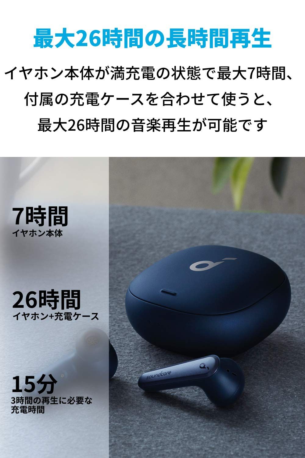 Anker Soundcore Liberty Air 2 Pro（ワイヤレス イヤホン Bluetooth 対応）【完全ワイヤレスイヤホン / Bluetooth5.0対応 / ウルトラノイズキャンセリング/外音取り込み/ワイヤレス充電対応 / [ネイビー]