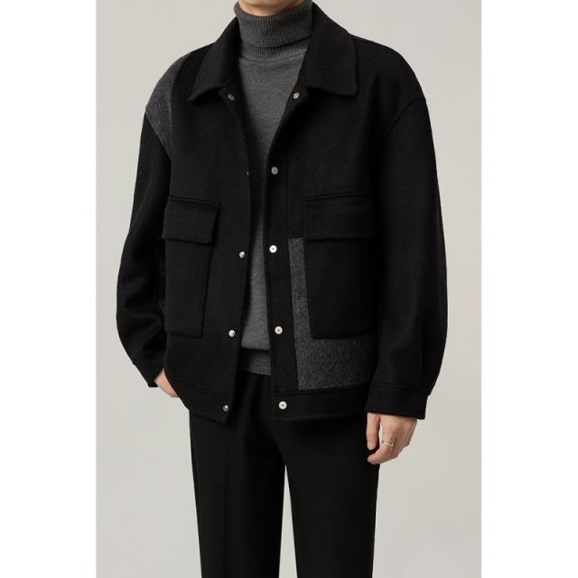 秋冬 コーデ メンズ  服 シンプル ファッション オシャレ 大人 かっこいい 大きいサイズ ストリート 紳士服 ステッチ ウール ジャケット アウター カジュアル