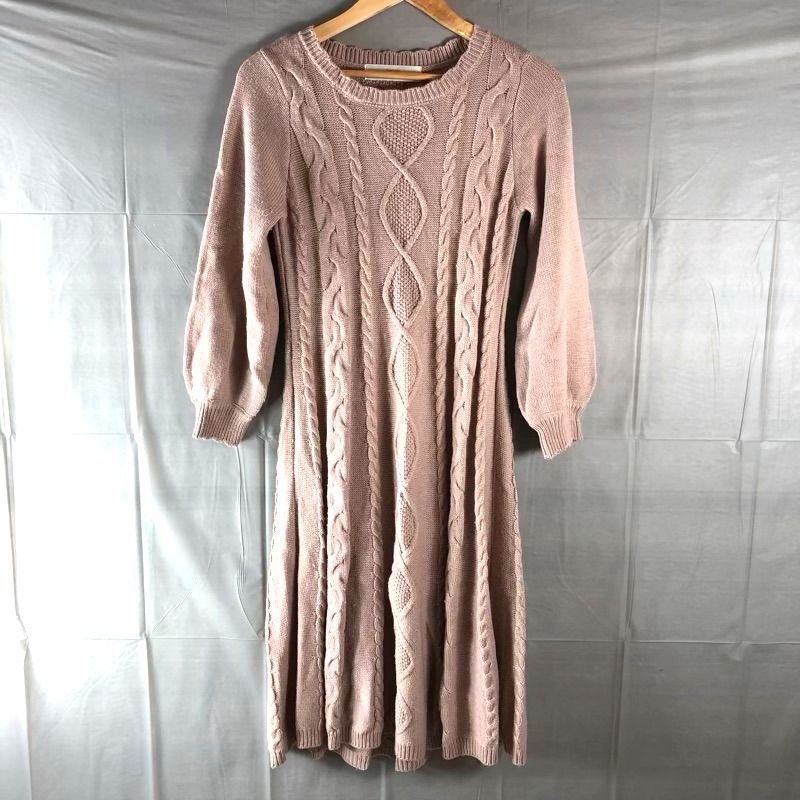 ニットワンピース tocco closet ワンピース リボン付きケーブルニットドッキングシャツワンピース