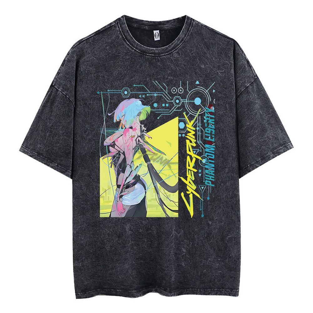 Y2Kスタイル】メンズ ウォッシュドTシャツ サイバーパンク