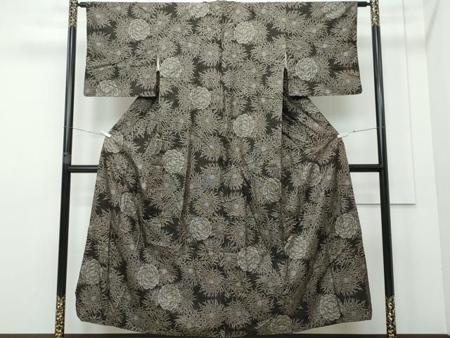 平和屋着物○本場大島紬 9マルキ 泥染め 舞花文 乱菊 正絹 逸品