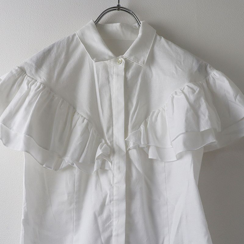 Cygne◆ダブルフリルブラウス/半袖ブラウス/0/コットン/ホワイト 中古】シーニュ cygne ダブルフリルブラウス シャツ 半袖