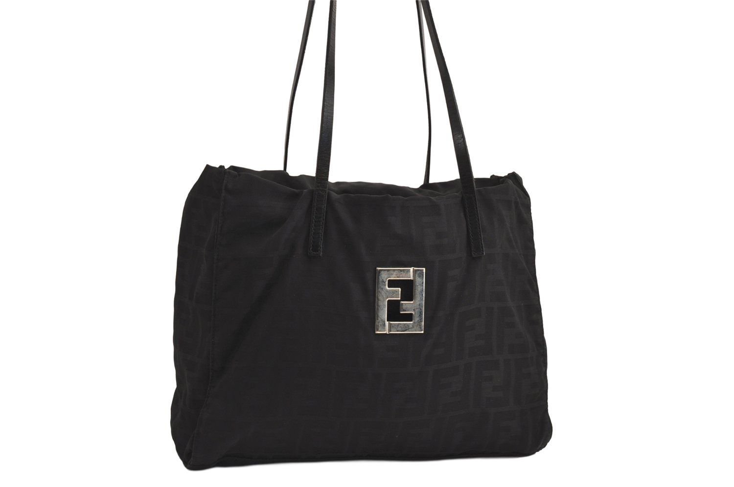 FENDI フェンディ ヴィンテージ ズッカ柄 ショルダートートバッグ キャンバス レザー ブラック ジャンク 6244M