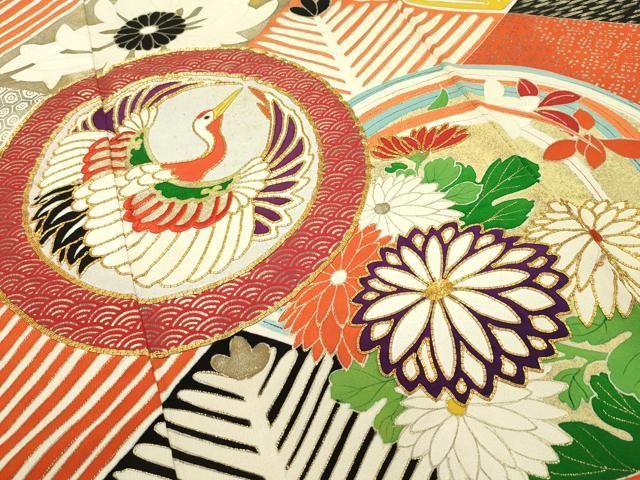 平和屋本店□極上 アンティーク 大正ロマン 振袖 駒刺繍 菱松葉