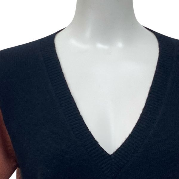 ◆ マーガレットハウエル MARGARET HOWELL カラーブロック ニット 七分袖 Vネック 黒 赤茶色 毛混 カシミア混 2 M 9号 レディース S5W218