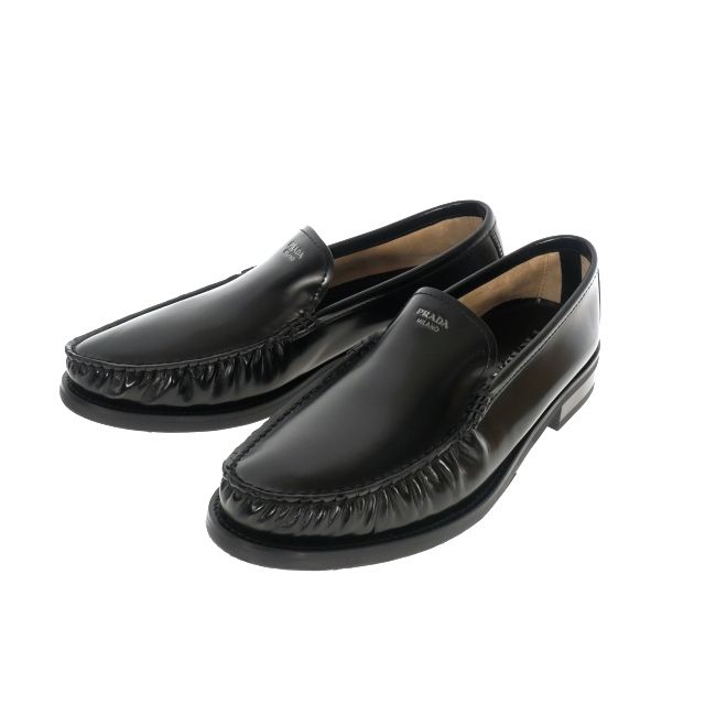 プラダ PRADA ブラッシュドレザー ローファー 靴 8 ブラック 黒