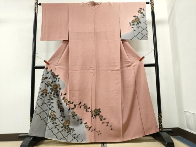 平和屋着物●訪問着 松皮菱枝花文 暈し染め 金彩 正絹 逸品 CAAU1645yc