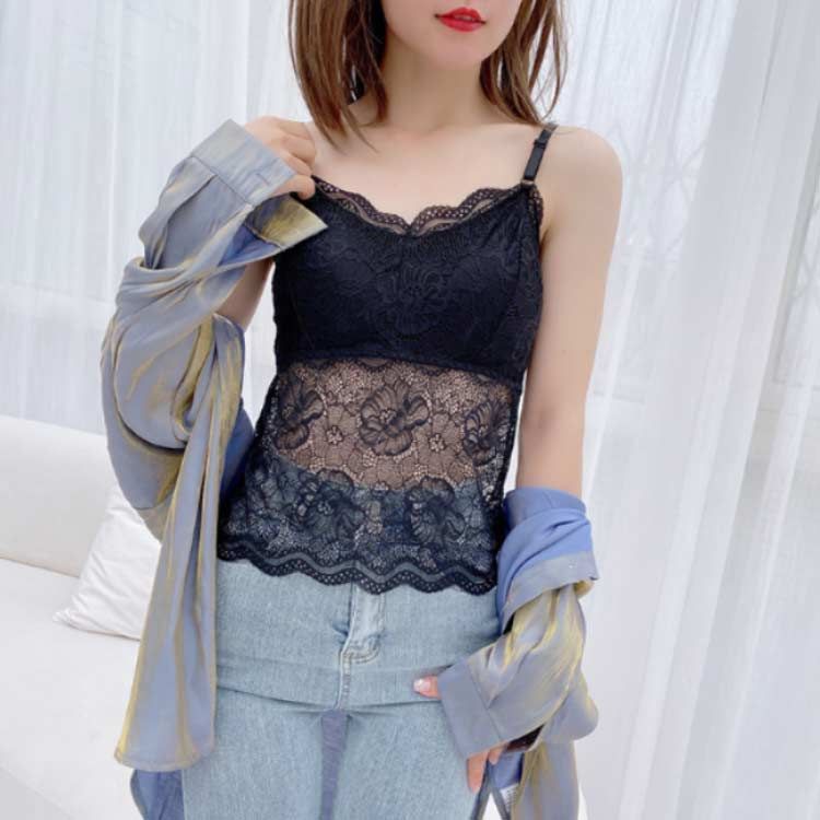 新品 黒　キャミソール レース リボン レディース インナー ベルベット SILK LACE CAMISOLE – Shinzone