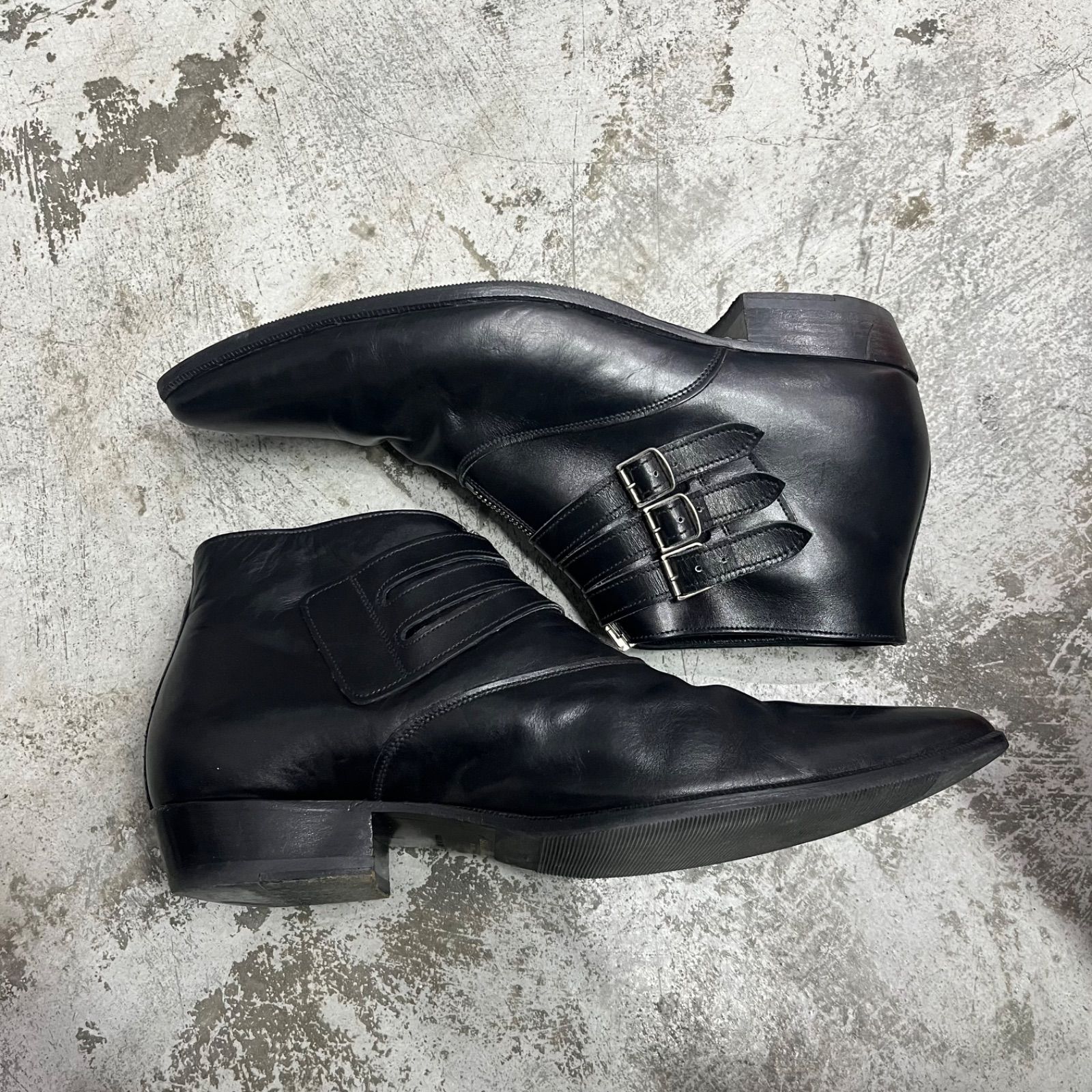 Saint Laurent Parisエディ期　アンクルベルトレザーブーツ SAINT LAURENT Leather boots 3ベルト ショートレザーブーツ 革靴 サン