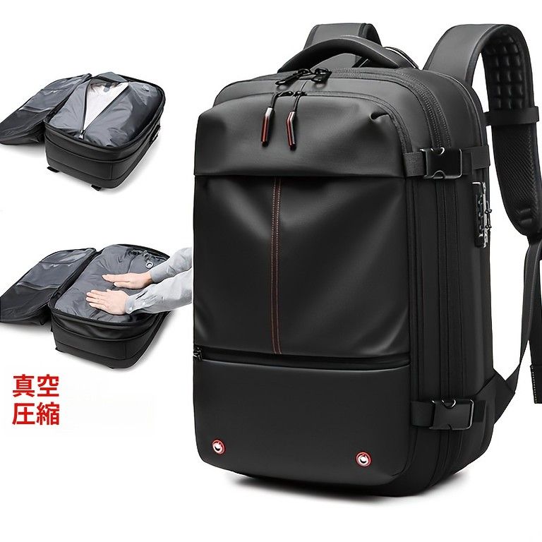 大容量60L 拡張 防犯バッグ付き バックパック 旅行用 男女兼用 オックスフォード生地 カジュアル ブラック