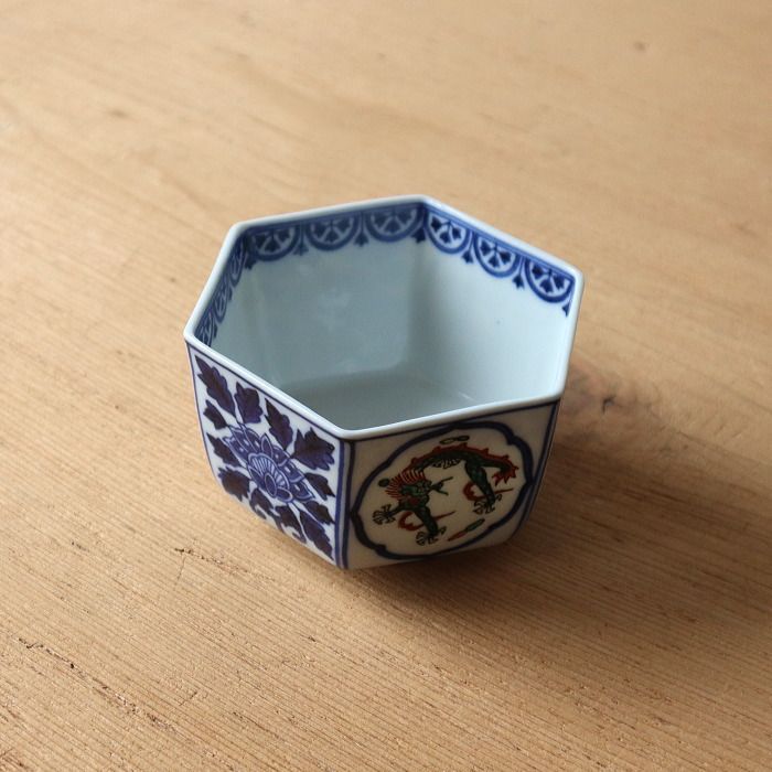 渋草焼 芳国舎 竜間取 六角鉢 小鉢 磁器 飛騨高山 渋草焼き