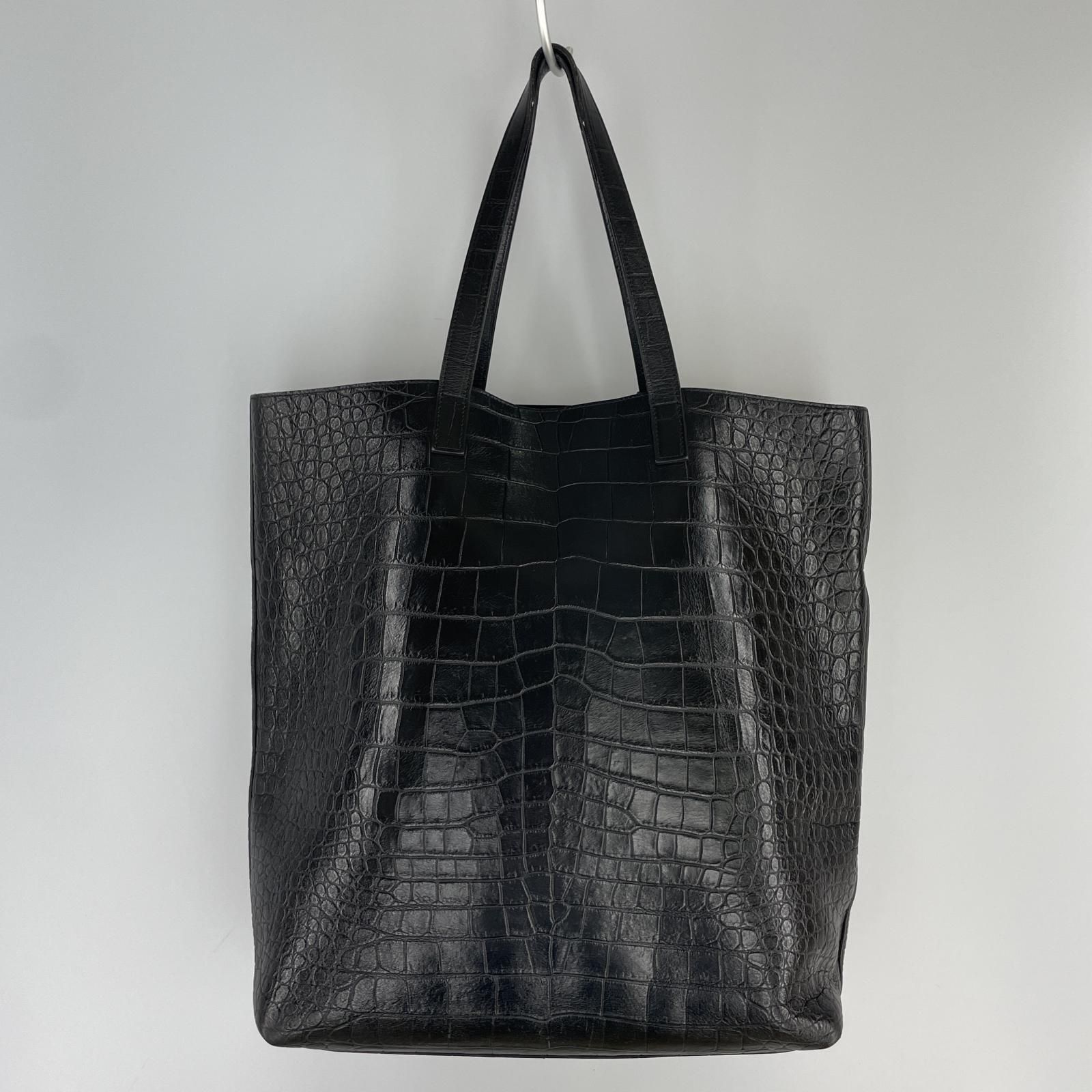 SAINT LAURENT サンローラン クロコ型押しトートバッグ/ブラック