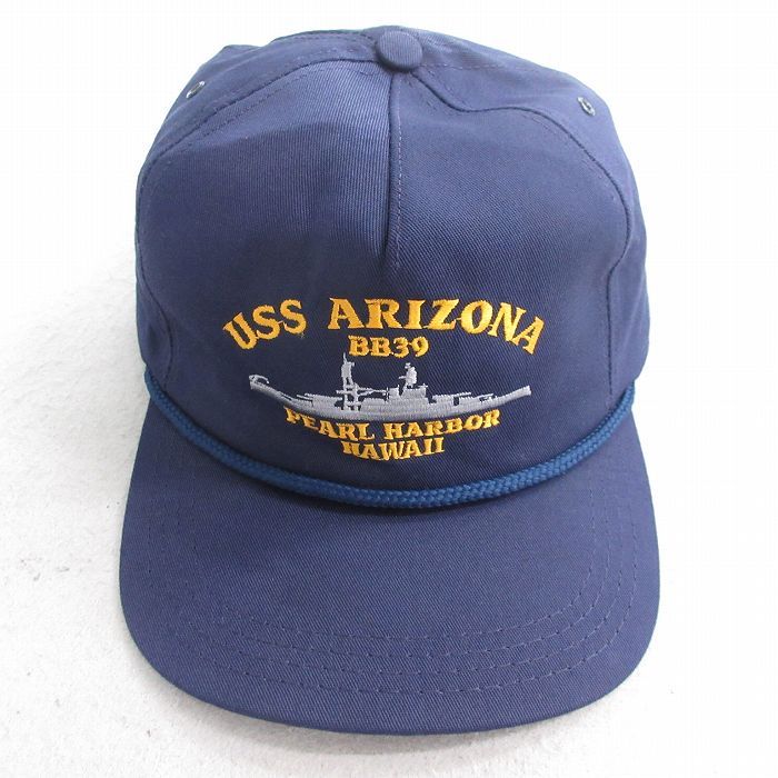 中古 キャップ 90s USS ARIZONA BB39 刺繍 紺 ネイビー 25aug02