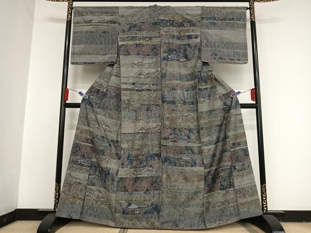 平和屋着物●本場小千谷紬　横段風景花文　正絹　逸品　AAAT9510np 平和屋着物○本場小千谷紬 横段風景花文 正絹 逸品 AAAT9510np - メルカリ