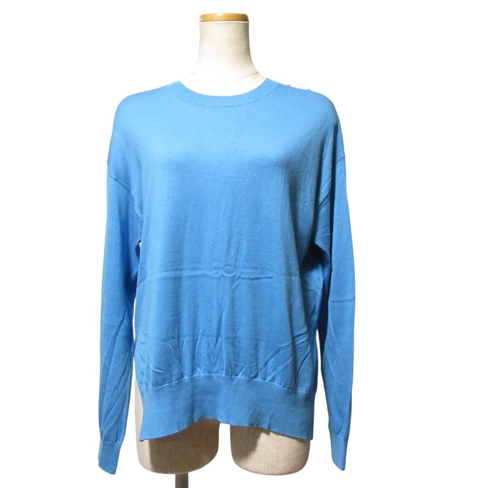 24SS ENFOLD エンフォルド SILK COTTON PULLOVER 長袖 ニット セーター 300HS270-0940 38 ブルー レディース 古着