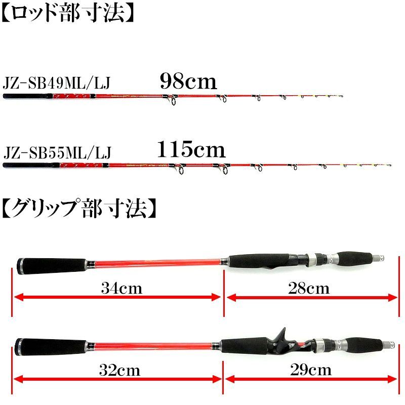 ジギンガーＺ ジギングロッド 1.5m 対応ジグ 40〜120g JZ-B49ML/LJ【 スピニング/ベイト兼用 ベイト 】 カーボンソリッド  テーパー～レギュラーファースト 釣り竿 スロージギングロッド SLJロッド ジギング ティップラン タイラバ - メルカリ