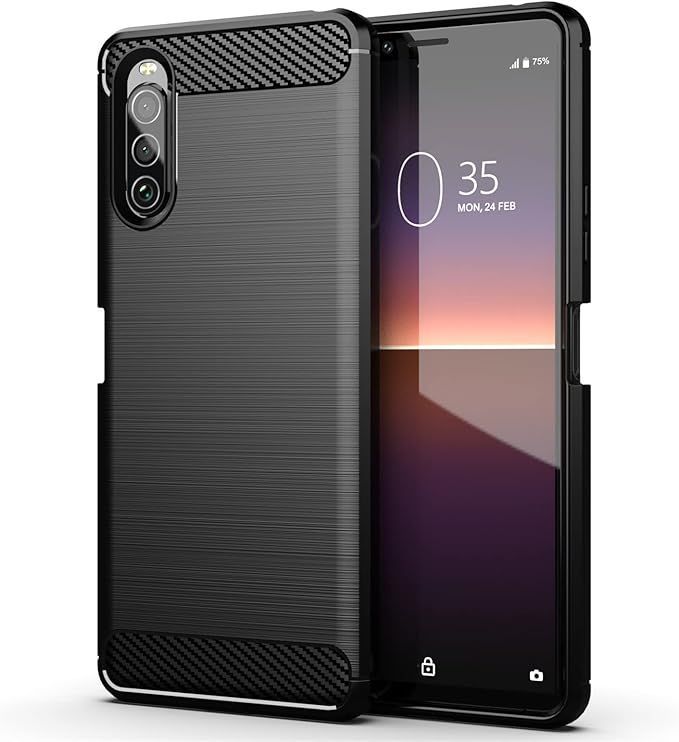 WangSiwe Xperia10 iiケースSO-41AカバーASOV43対応炭素繊維TPU携帯ケース薄型ソフトケース指紋防止 衝撃吸収 スマホケース xperia10ii ソフト 弾力性があCase多機能保護カバー (ブラック， Xpe