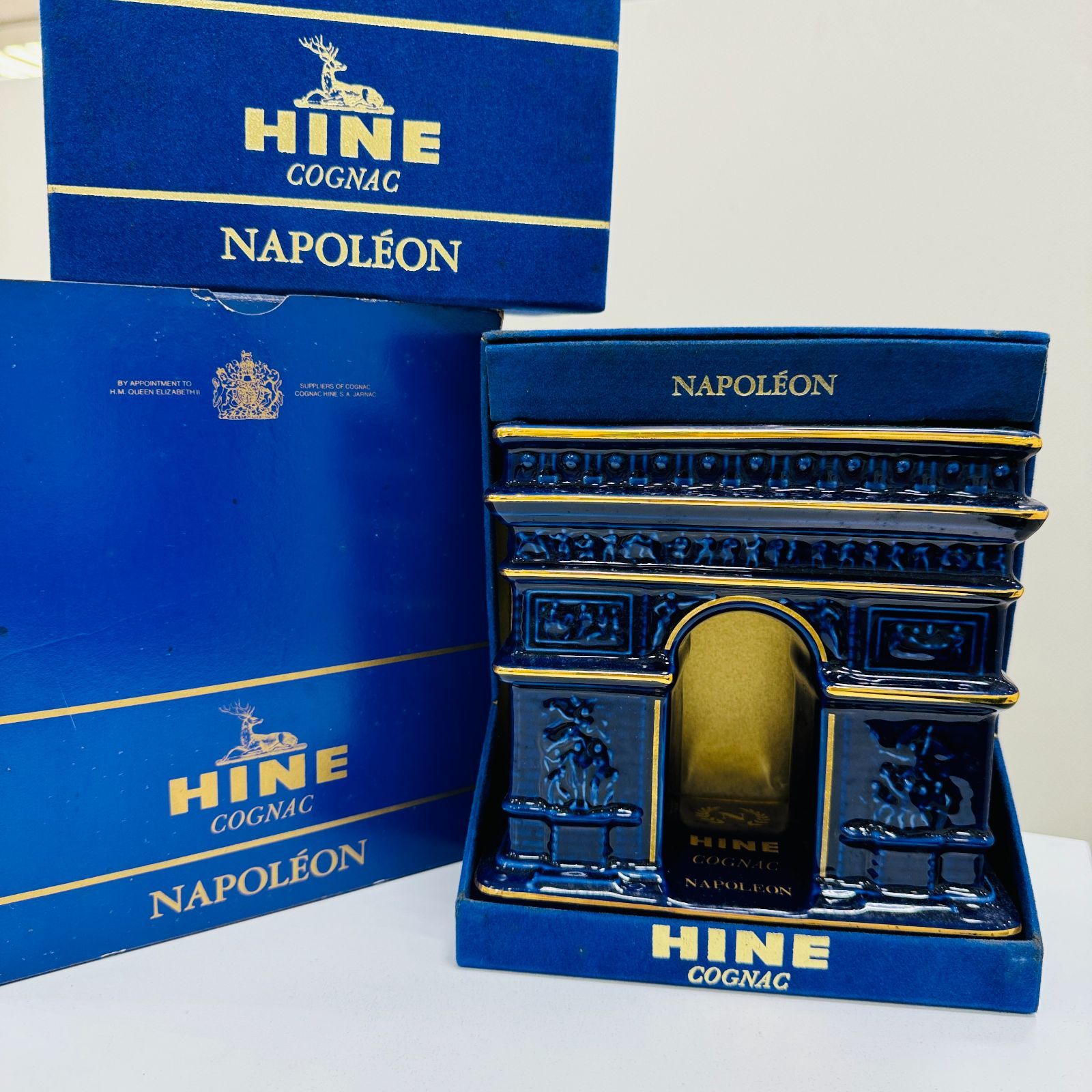 古酒 ハイン HINE XO コニャック 陶器ボトル 凱旋門 鹿 青 2本セット
