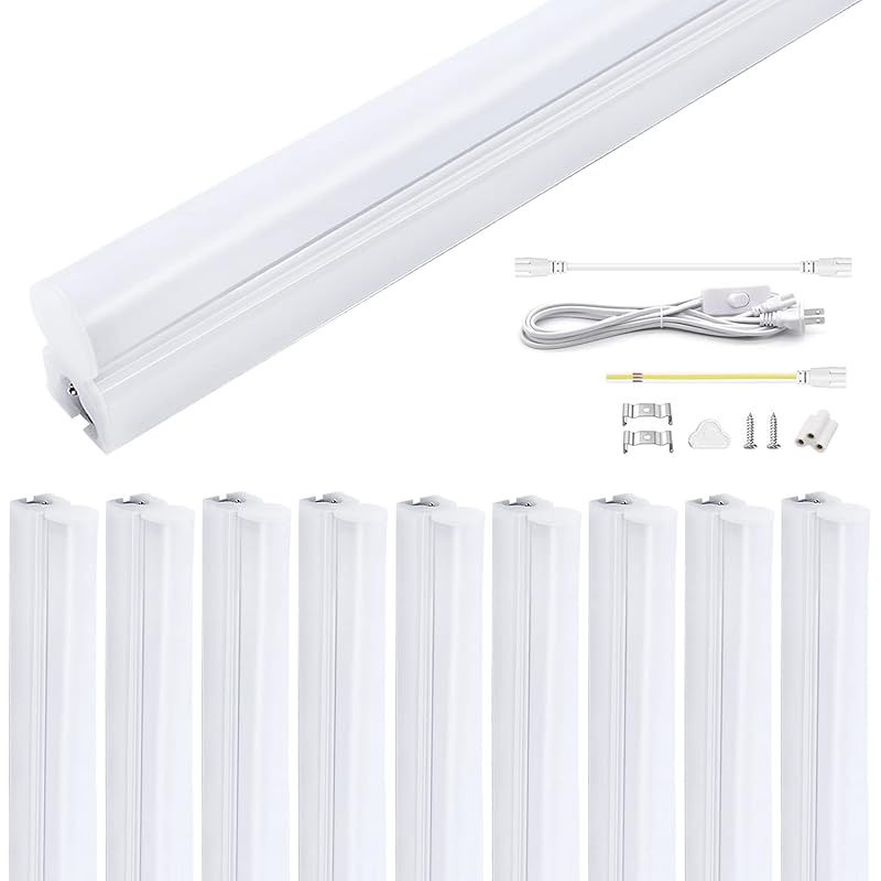 明るく節電 器具一体型 LED蛍光灯 20W形 57cm T5 直管 昼光色 高輝度1350LM 9.5Ｗ 蛍光管 AC85-265V 180°広配光 低発熱 低ノイズ 耐高温 チラツキなし 照明器具 10本連結可 1.8ｍ電源コード 配線工事不要取付簡単 1