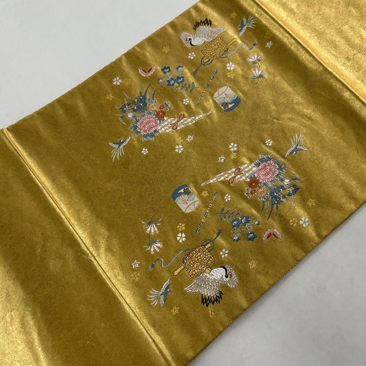 袋帯 美品 名品 長嶋成織物 落款 瀞金錦 関西仕立て 檜扇 鼓