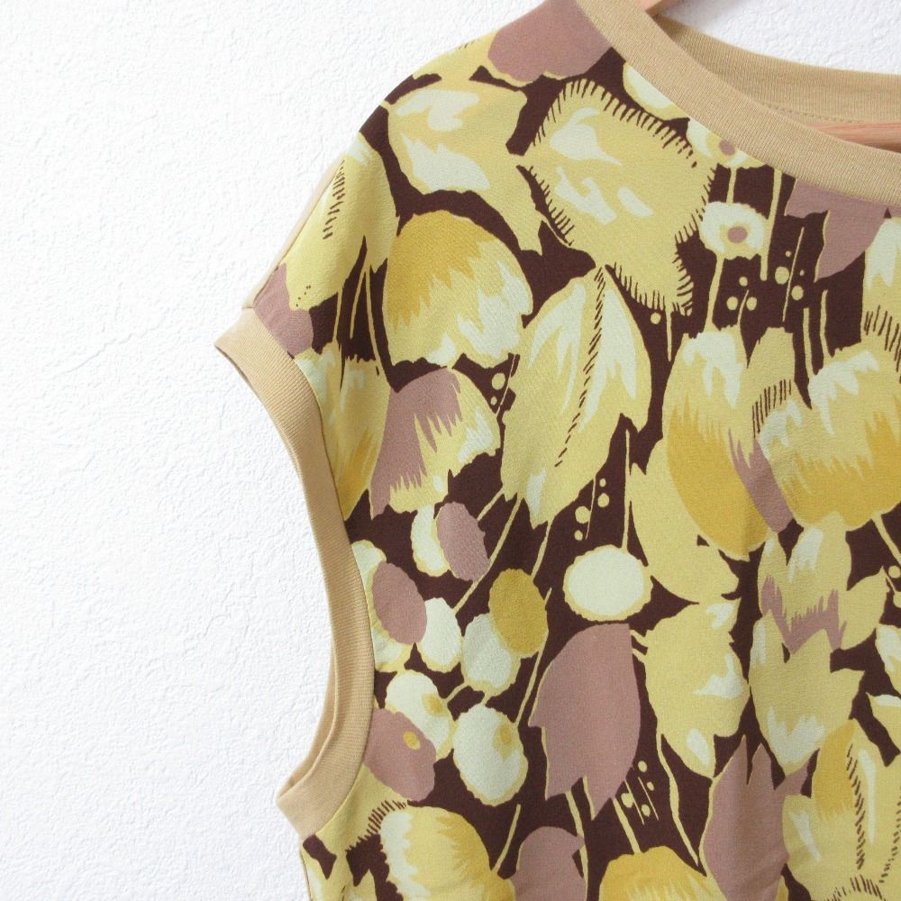 良品 DRIES VAN NOTEN ドリスヴァンノッテン 花柄 シルク コンビ ノースリーブ カットソー ブラウス XS ベージュ×イエロー レディース 古着 中古 良品 DRIES VAN NOTEN ドリスヴァンノッテン 花柄 シルク コンビ