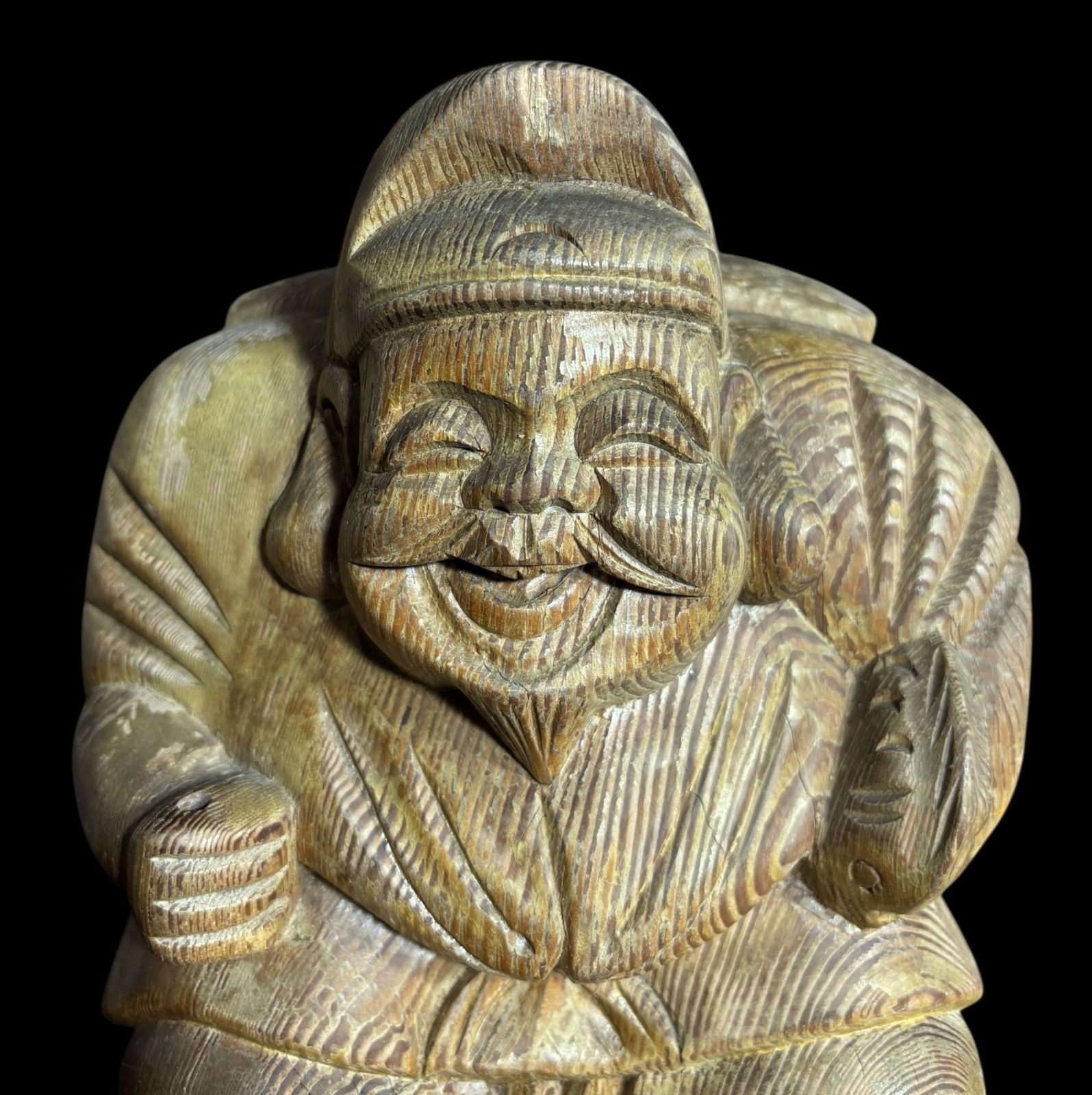 【美品】恵比寿像 七福神 木彫 仏像 彫刻 開運 置物 アンティーク インテリア 木彫り 恵比寿 七福神 木製 恵比寿様 開運 縁起物 彫刻 仏像 古
