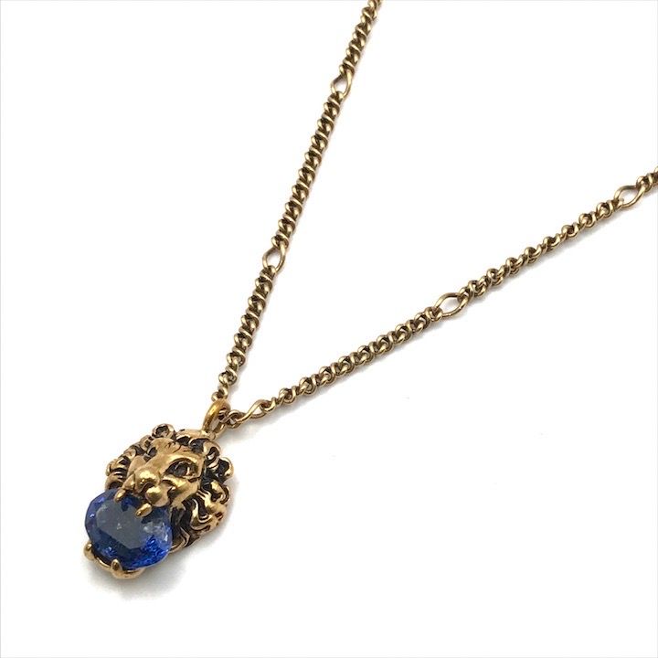 超美品 GUCCI グッチ ライオンヘッド クリスタル ネックレス 