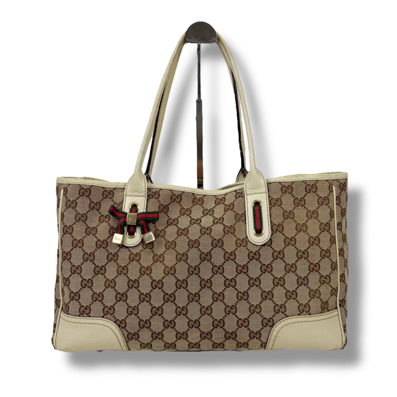 GUCCIシェリーラインキャンバスレザートートバッグ GUCCI グッチ トートバッグ シェリーライン GGキャンバス