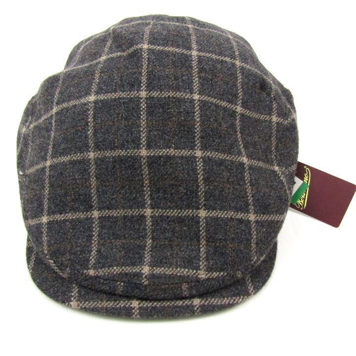 ボルサリーノ ハンチング 帽子 ブランド チェック ウール メンズ M 56.5 cm サイズ グレー Borsalino
