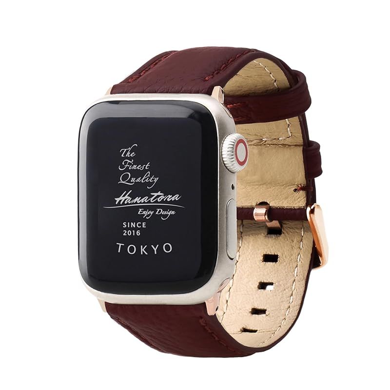 HANATORA アップルウォッチ用バンド AppleWatch互換性 バンド コンパチブル 49mm 45mm 44mm 42mm 本革 シュリンクレザー メンズ レディース ワイン ローズゴールド AWBGZ01-L-Wine-RG プレゼント人気 ギフト