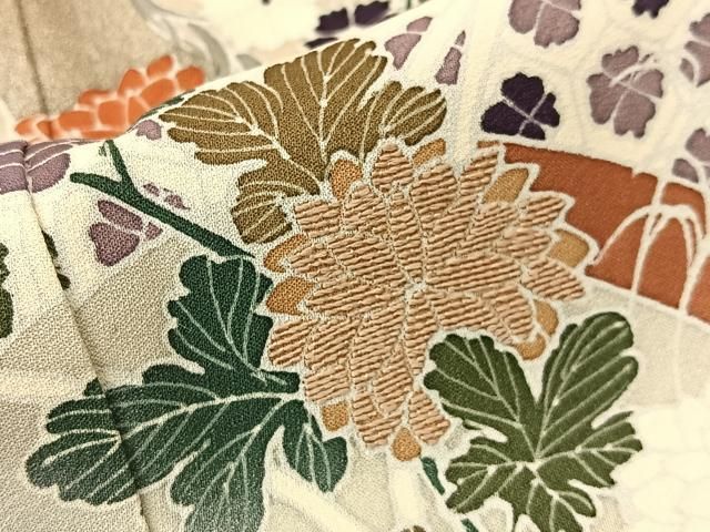 平和屋着物▽訪問着　単衣　刺繍　破れ色紙花文　暈し染め　金彩　正絹　逸品　DAAV5401az 平和屋着物▽訪問着 単衣 刺繍 破れ色紙花文 暈し染め