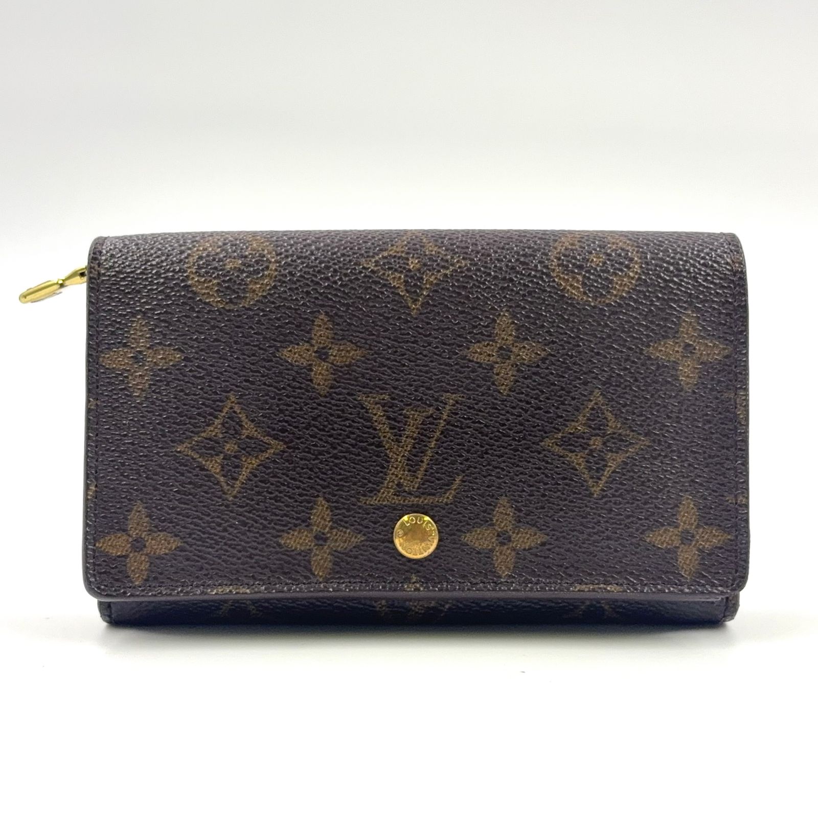 LOUIS VUITTON ポルトモネ ビエ トレゾール モノグラム モノグラム レザー×PVC ブラウン 二つ折り財布 ゴールド M61730