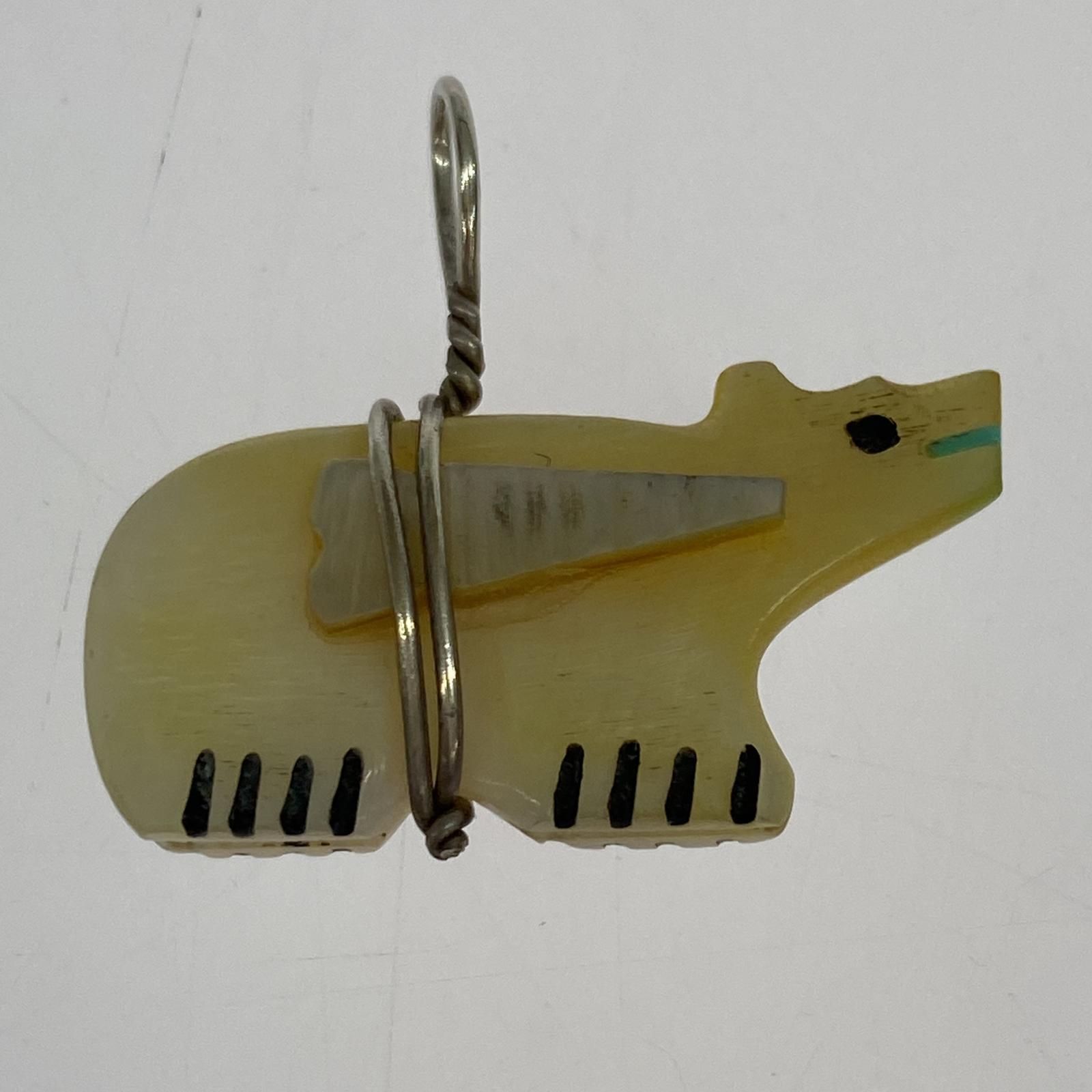 ズニ族 ナバホ 熊クマ サンフェイス ホワイトシェル・ペンダント 楽天