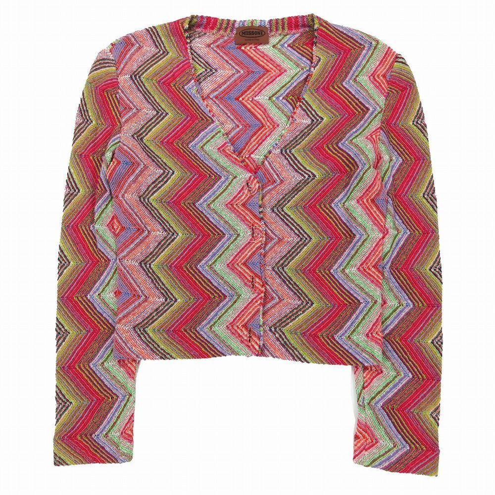 美品 Vintage MISSONI ミッソーニ 総柄 幾何学柄 ニット カーディガン ジャケット ジグザグ柄 サイズ42 M ピンク レディース 【中古】 美品 Vintage MISSONI ミッソーニ 総柄 幾何学柄 ニット